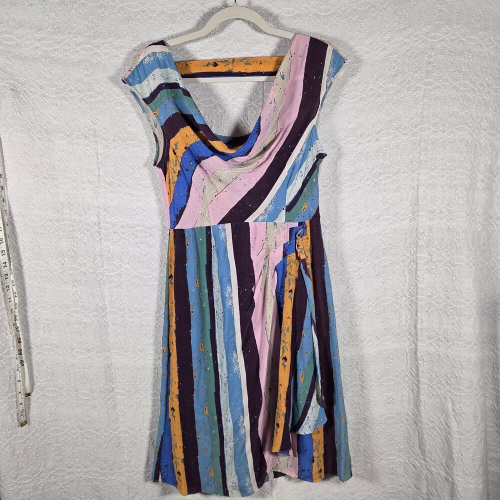 Plenty by Tracy Reese Silk Dress Size 6 Colorful Abstract Stripe Cowl Neck Boho